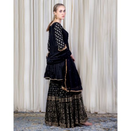 Black Peplum top with Sharara Set